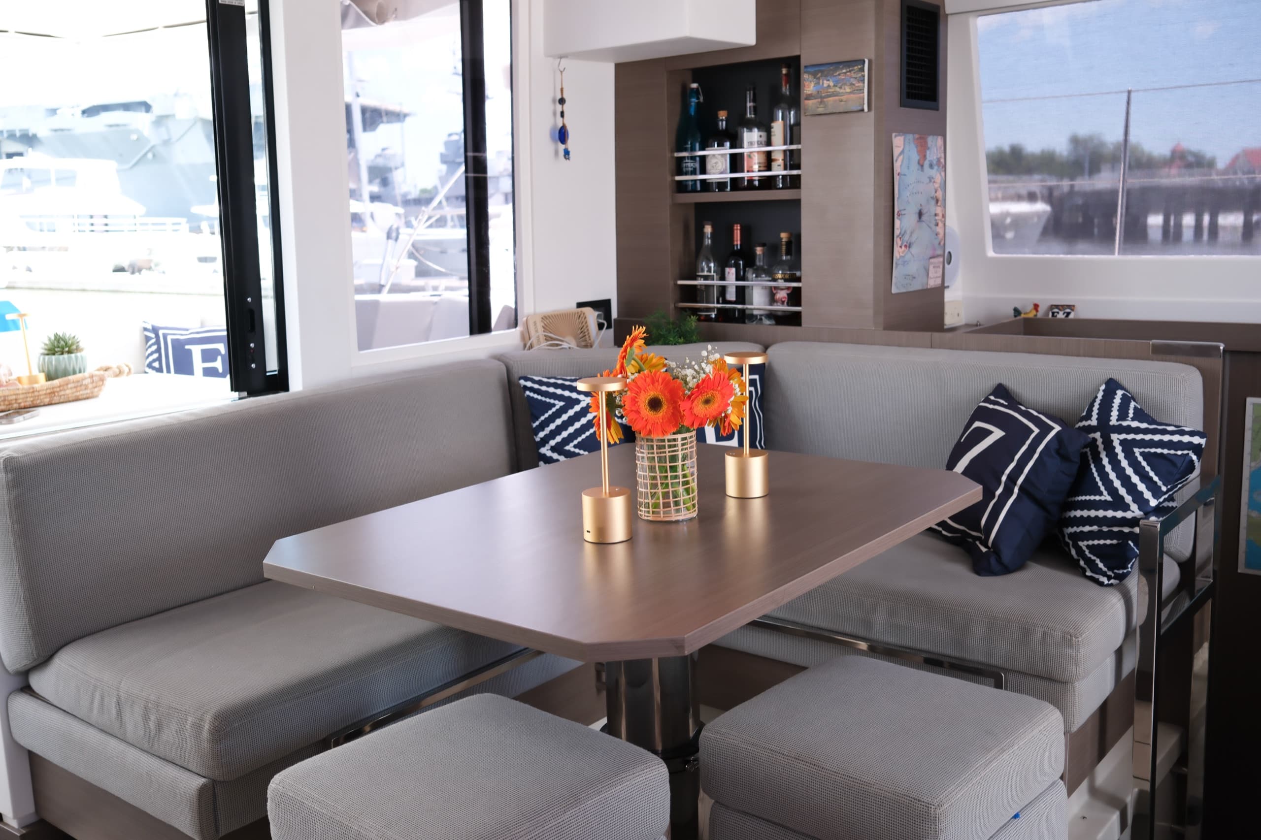 Indoor dining is available at the second dining table in Everything Zen's spacious galley. 