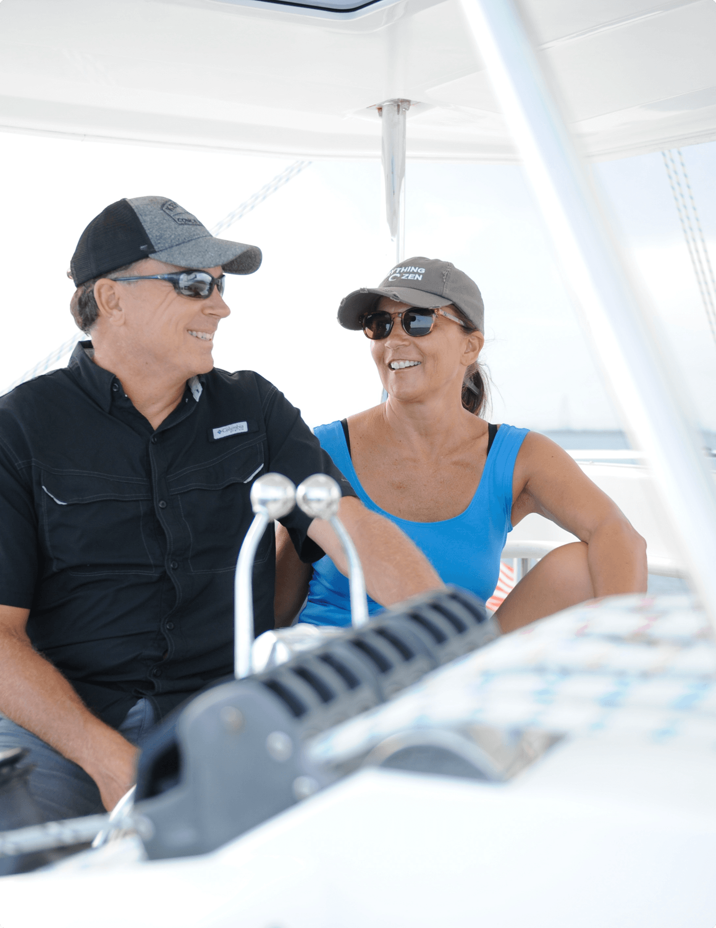 Captain Todd and First Mate Kathy aboard the Leopard 42 catamaran