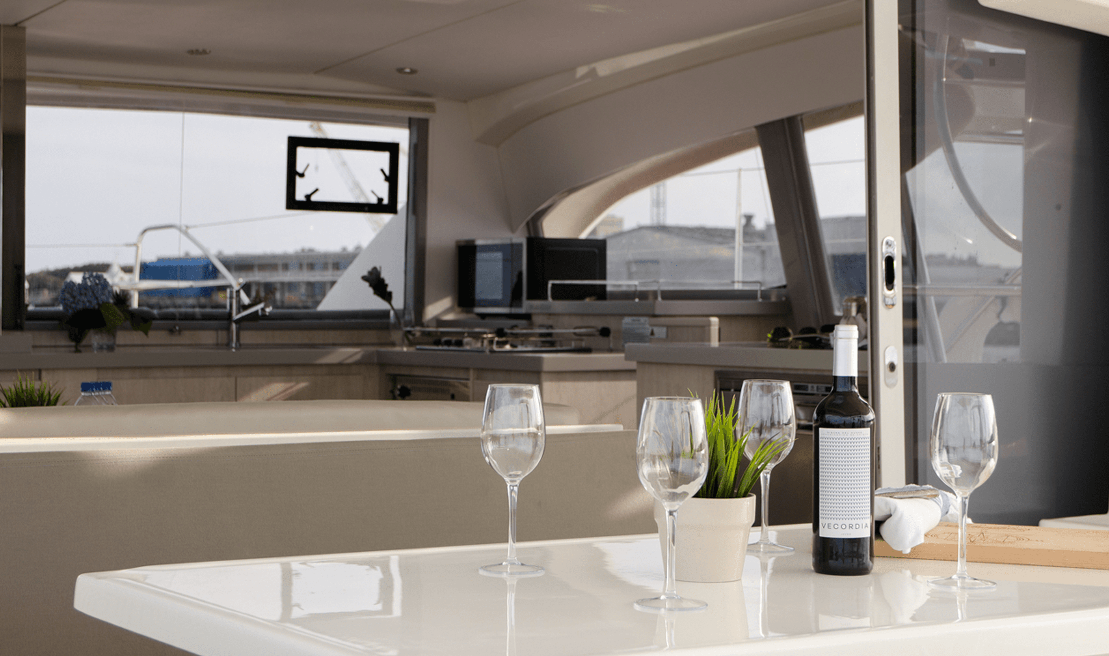 View through the galley aboard the Leopard 42 catamaran